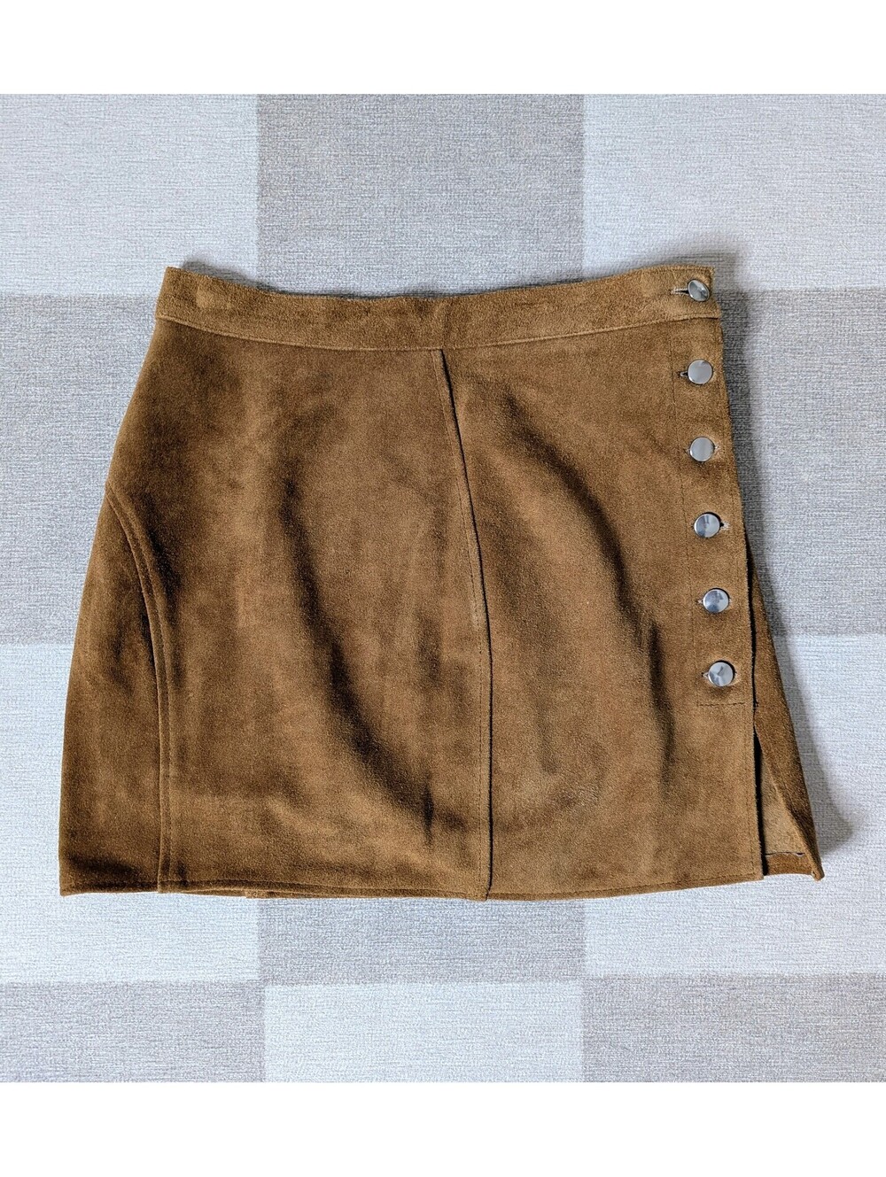 Understated Leather genuine suede side button mini skirt